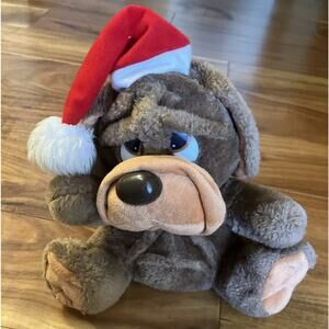 VTG 70s Hound Dog Plush Brown Sad Eyes 8” Stuffed Animal Christmas Hat MTY Inter